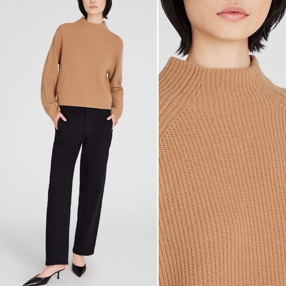 Club Monaco Cashmere Sweater Fisherman Knit Neutral Minimalist Classic Camel L - Picture 1 of 13